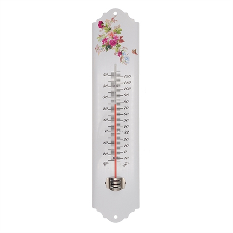 Thermometre extérier déco. fleurs Ht 30 cm en métal epoxy. - Central Jardin